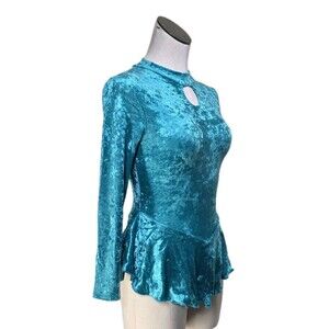 Gilda Marx VTG High Neck Keyhole Skirt Velvet Skate Leotard Dress Y/J Adult XS